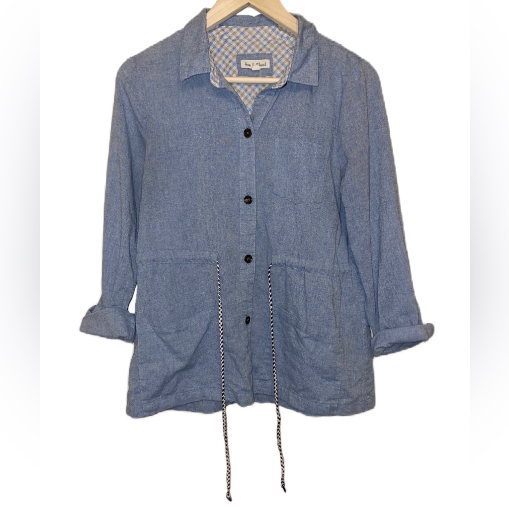 Hem & Thread Light Weight Utility Jacket Features Button Front Drawstring Medium